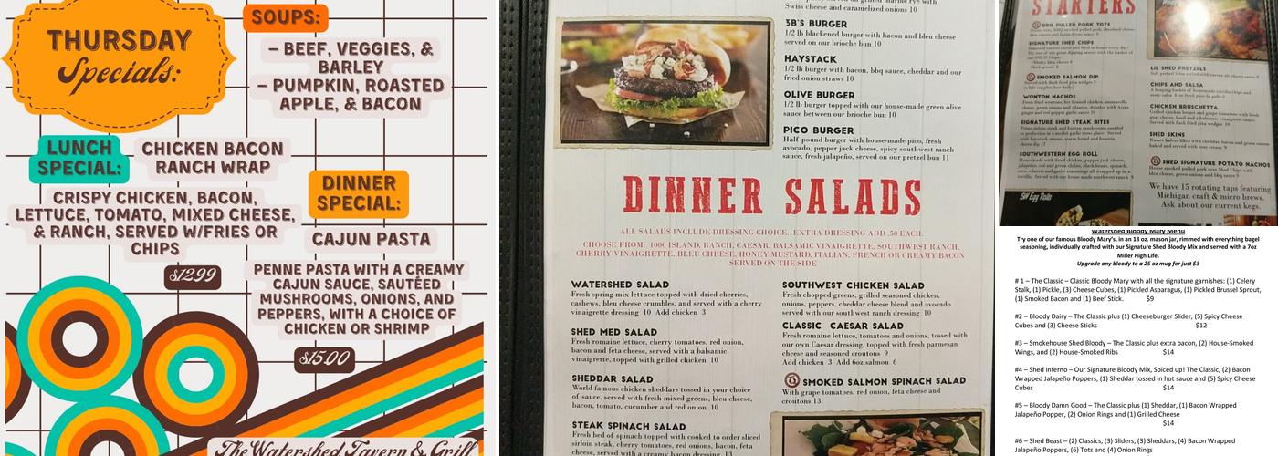 The Watershed Tavern & Grill Menu