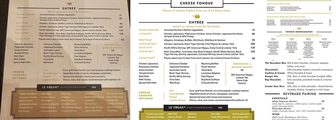 La Fondue Menu
