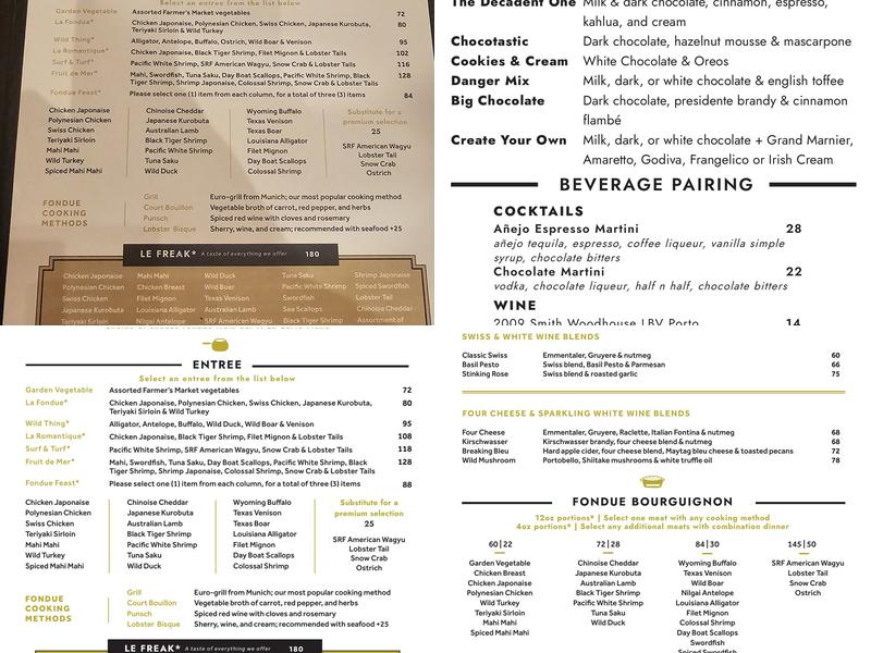 La Fondue Menu