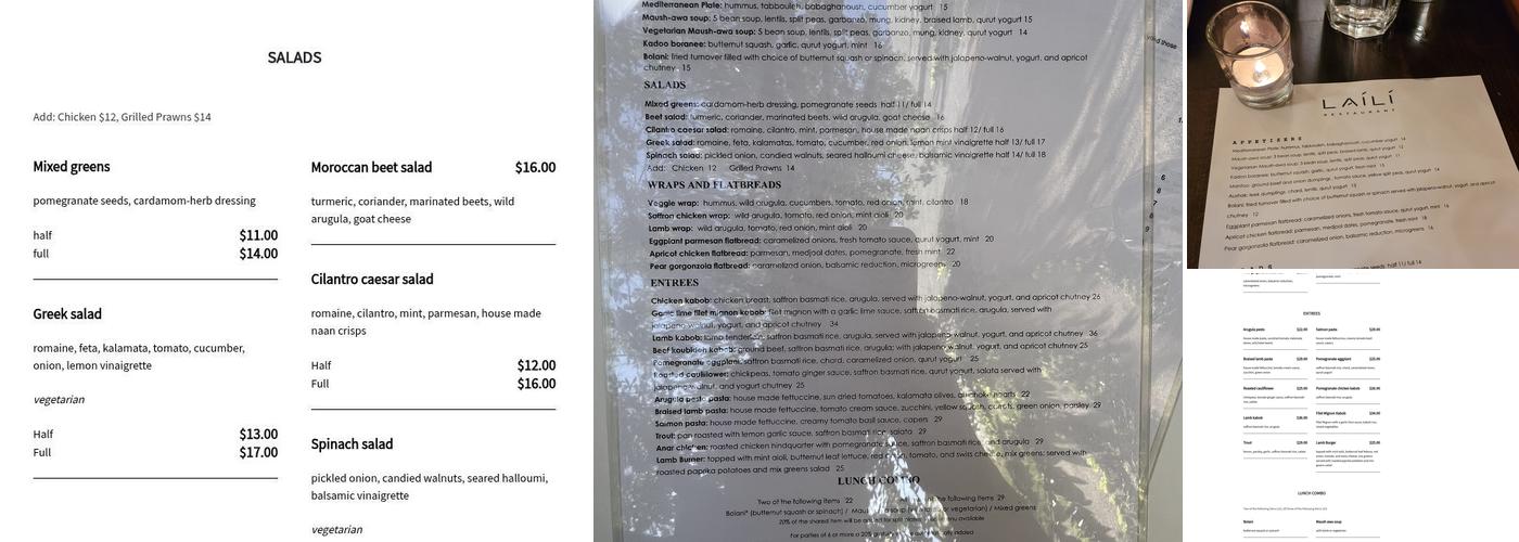 Laili Restaurant Menu
