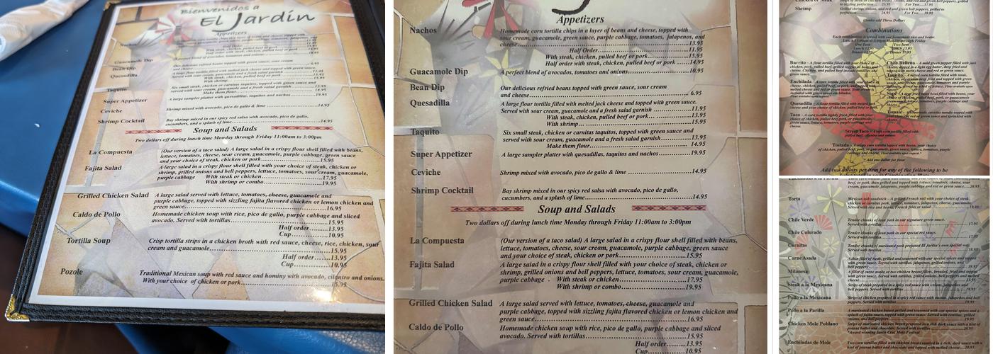 El Jardin Restaurant Menu