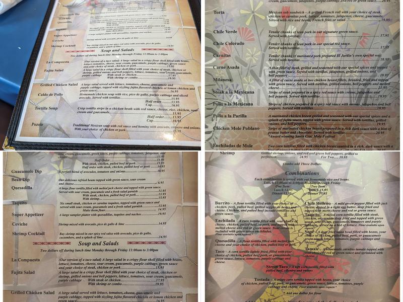 El Jardin Restaurant Menu