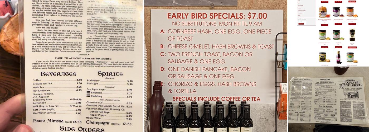 Solvang Restaurant Menu