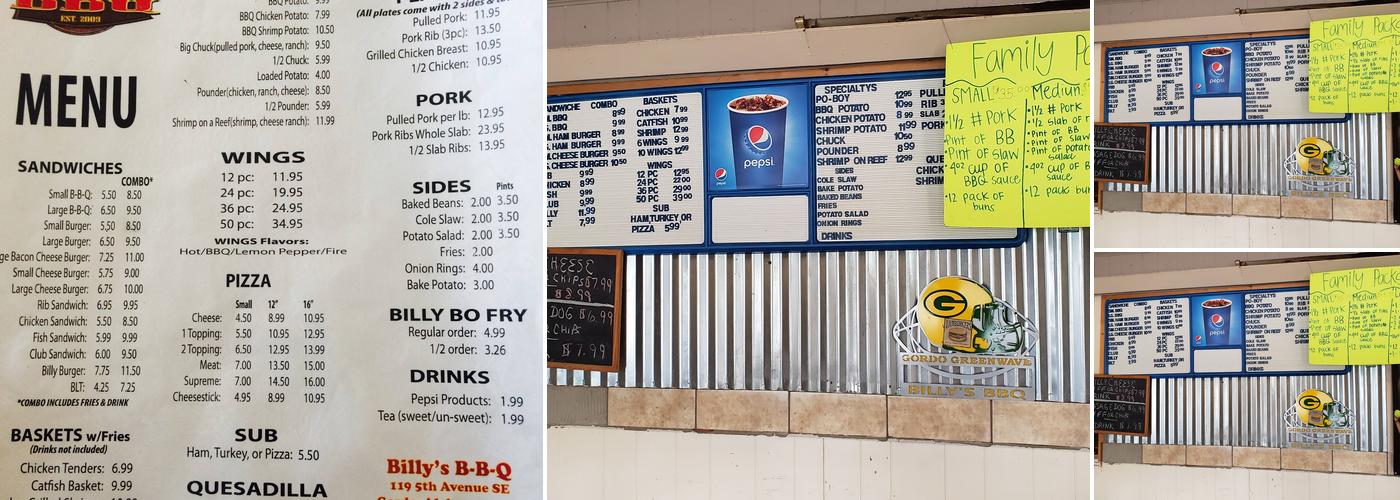 Billy's Bar Bbq Menu