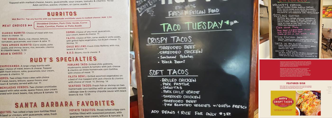Rudy's Mexican Restaurant Menu