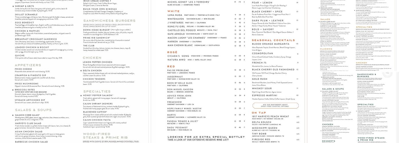 Harveys Menu
