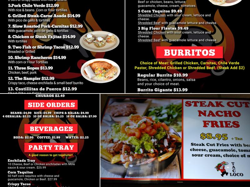 Toro Loco Menu