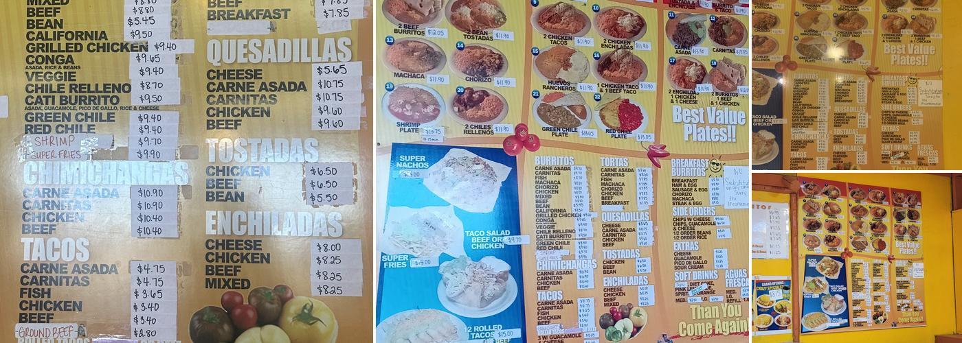 Adolfo's Taco Shop Menu