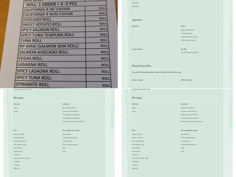 Hinode Restaurant Menu
