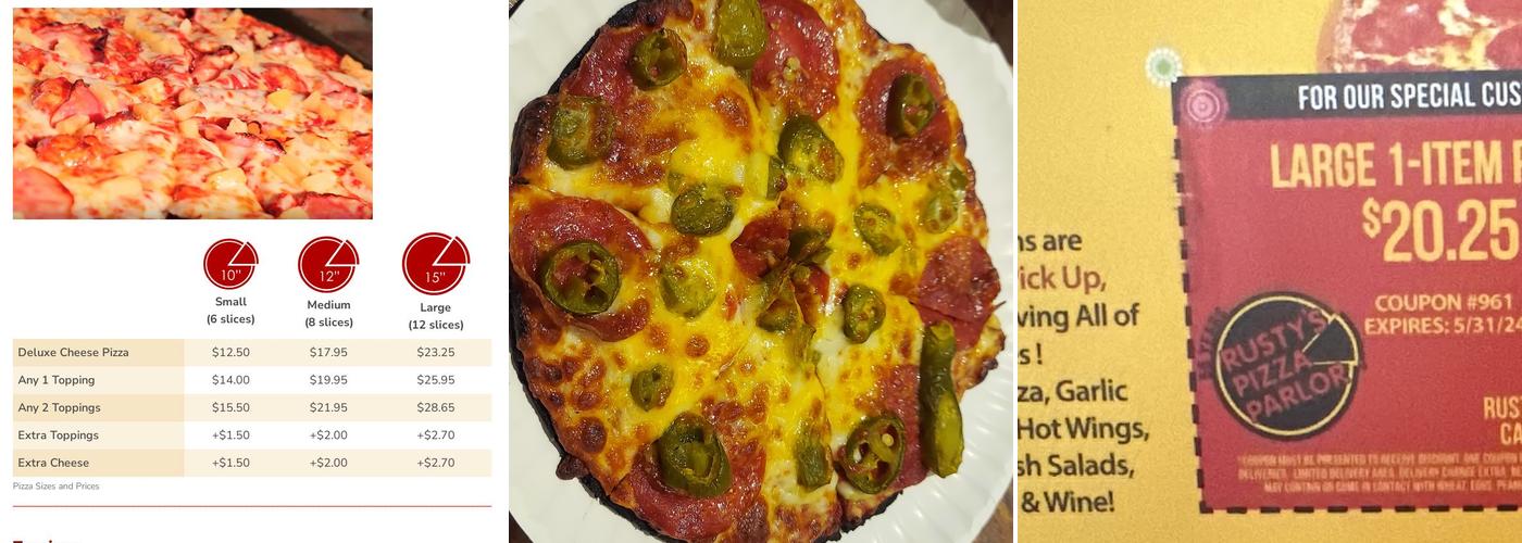 Rusty's Pizza Parlor Menu