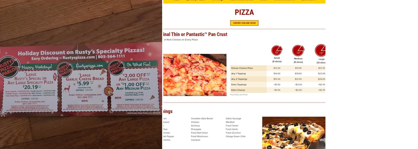 Rusty's Pizza Parlor Menu