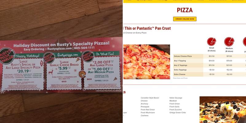 Rusty's Pizza Parlor Menu