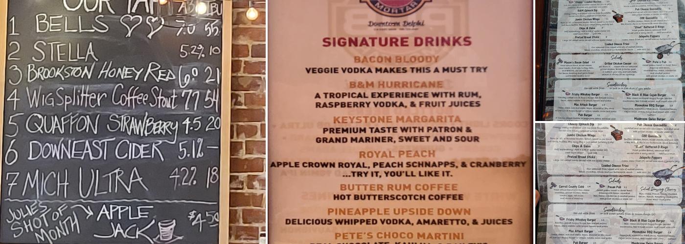 Brick and Mortar Pub Menu