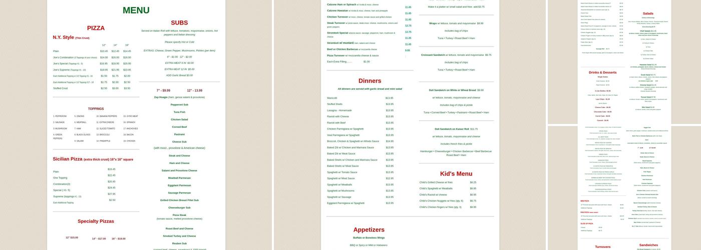 Joe's Pizza & Subs Menu