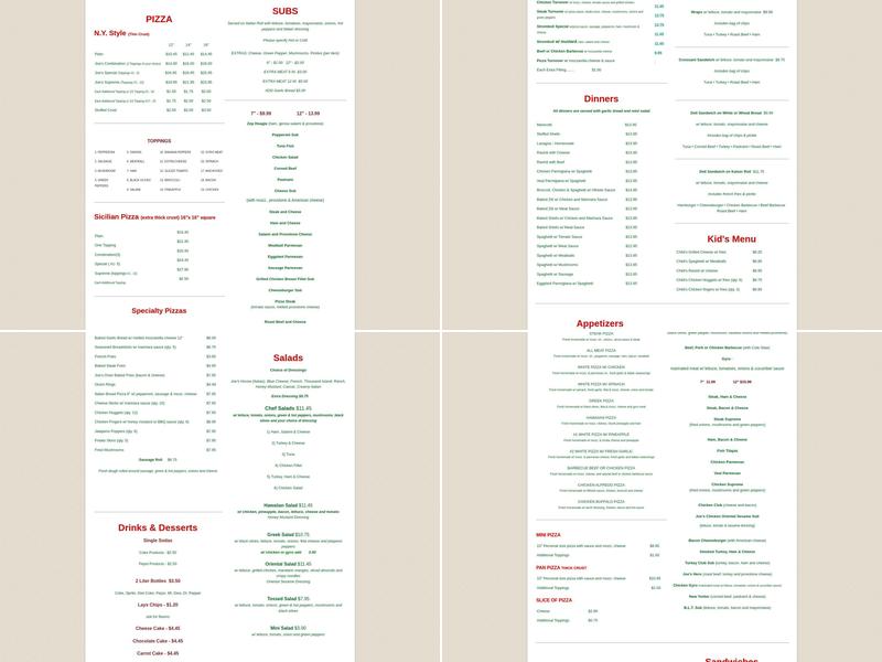 Joe's Pizza & Subs Menu