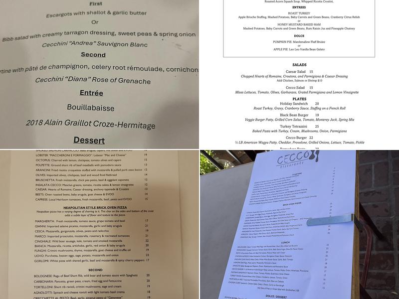 Cecco Ristorante Menu