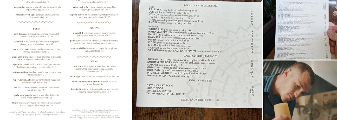 Barbareño Menu