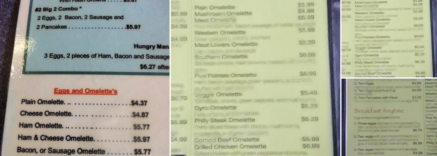 Five Pointes Cafe Menu