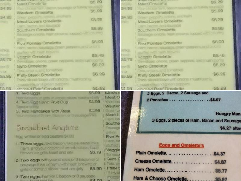 Five Pointes Cafe Menu