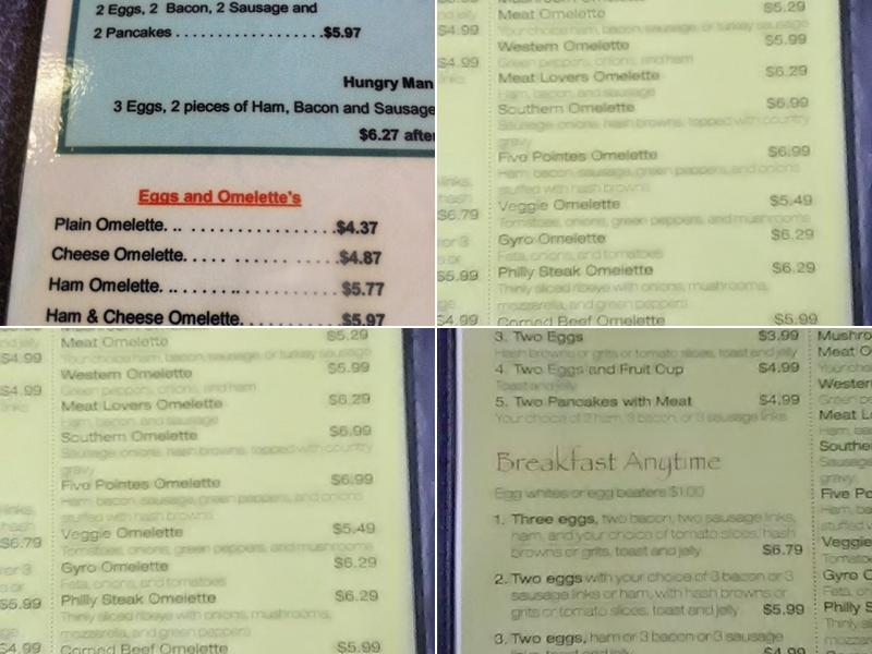 Five Pointes Cafe Menu