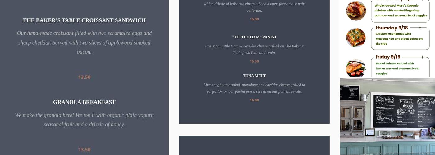 The Baker's Table Menu