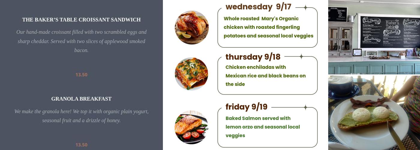 The Baker's Table Menu