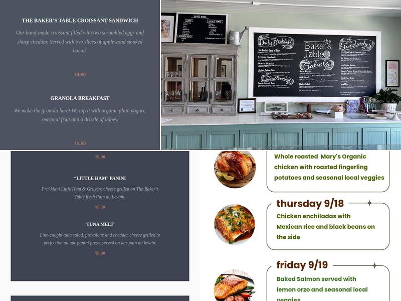 The Baker's Table Menu