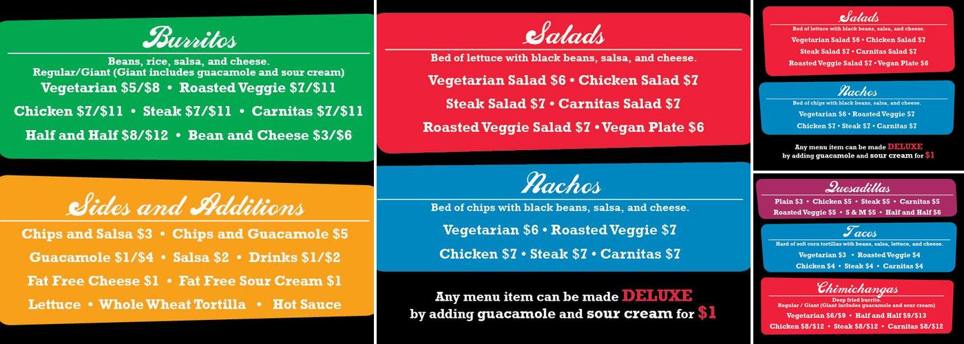 Santa Ynez Burrito Menu