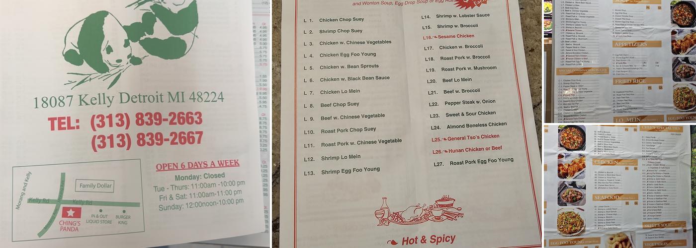 Ching Panda Menu