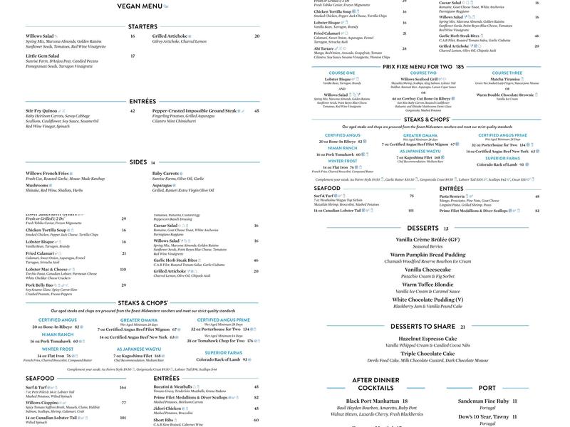 The Willows Menu