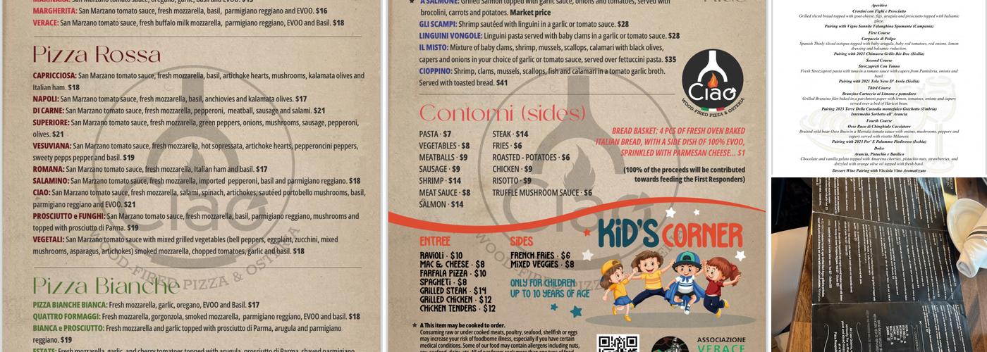 Ciao Osteria Menu