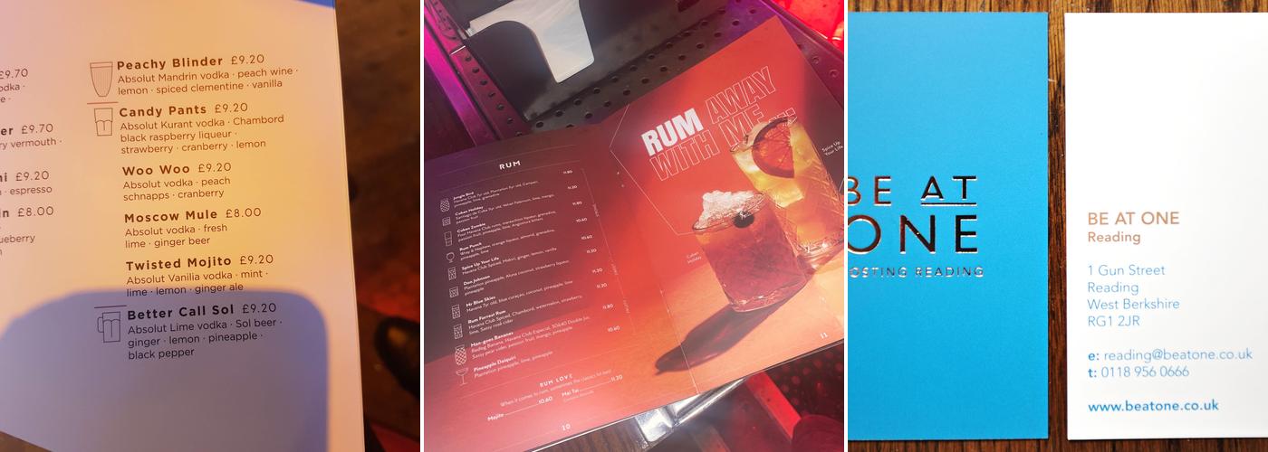 Be At One - Reading Menu