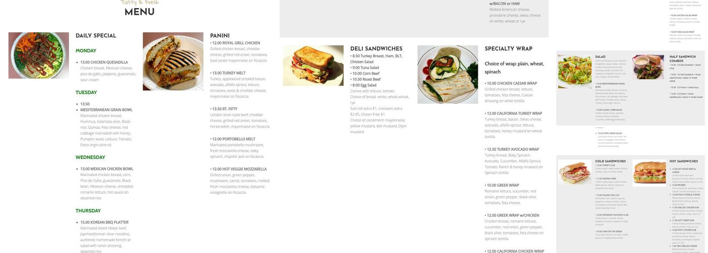 Fifty West Cafeteria Menu