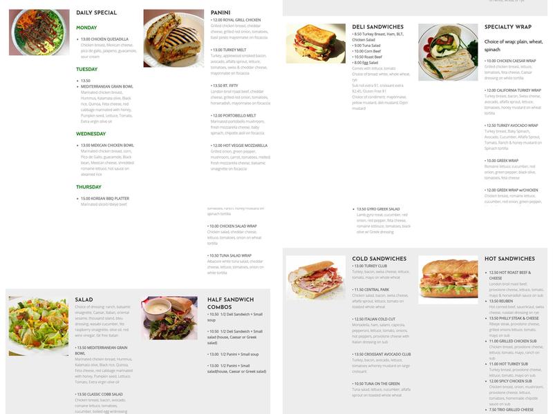 Fifty West Cafeteria Menu