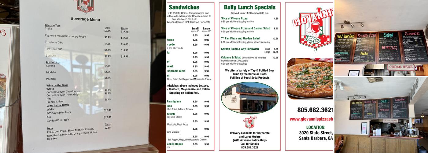 Giovanni's Pizza Menu