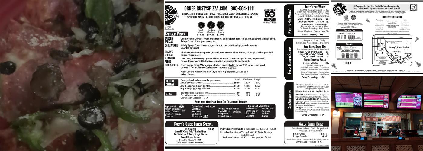 Rusty's Pizza Parlor Menu