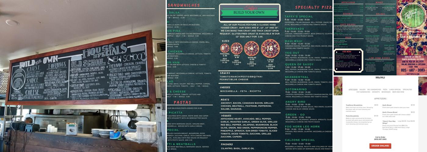 Taffy's Pizza Menu