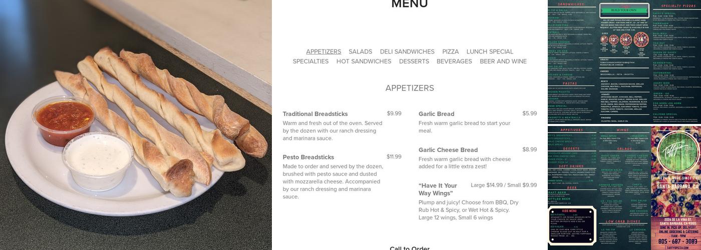 Taffy's Pizza Menu