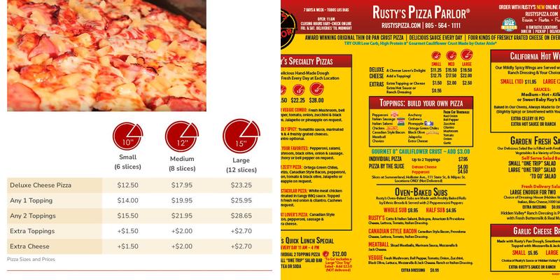 Rusty's Pizza Parlor Menu
