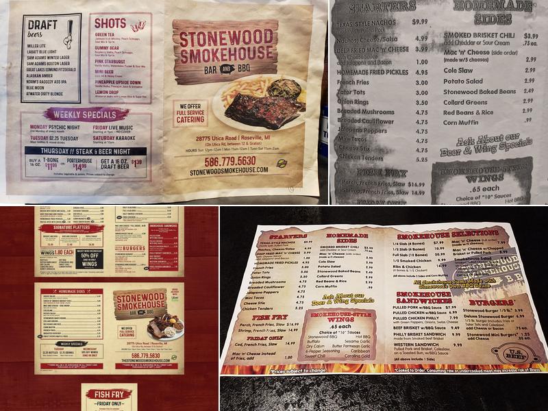 Stonewood Smokehouse Bar & BBQ Menu
