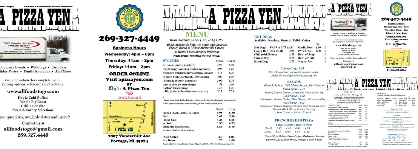 A Pizza Yen Menu