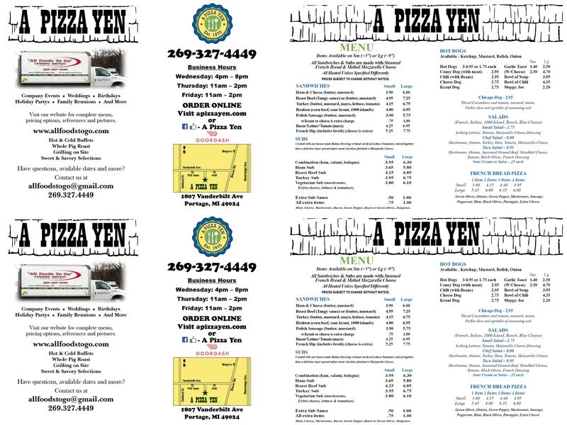 A Pizza Yen Menu