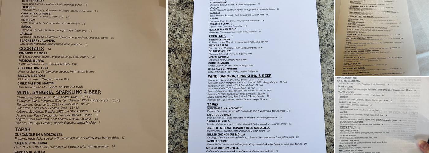 Carlitos Café y Cantina Menu