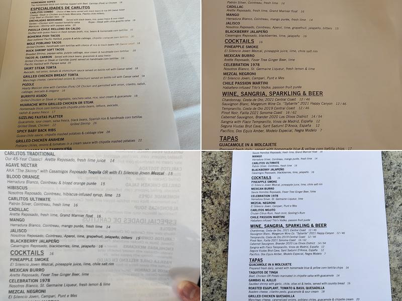 Carlitos Café y Cantina Menu