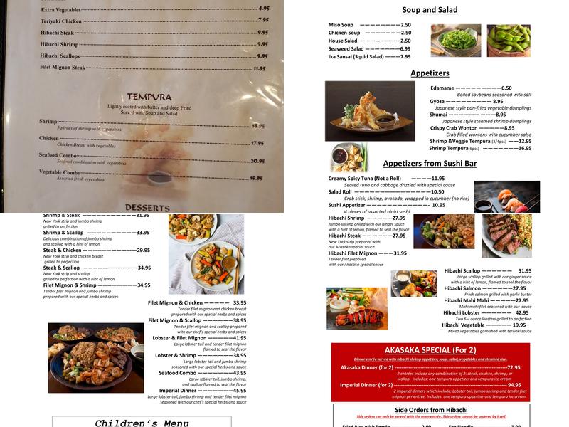 Akasaka Sushi & Japanese Steak House Menu