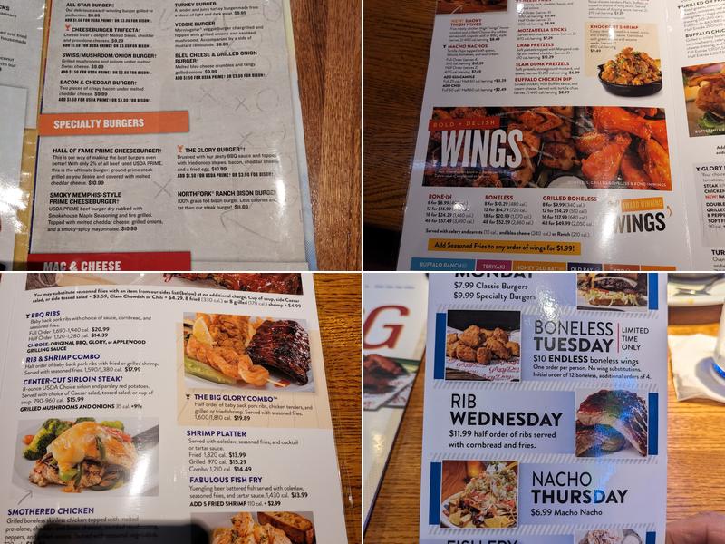 Glory Days Grill Menu