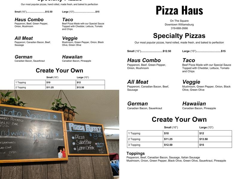 Pizza Haus Menu