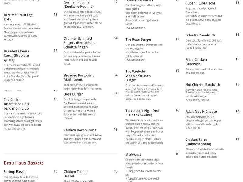 Millstream Brau Haus Menu