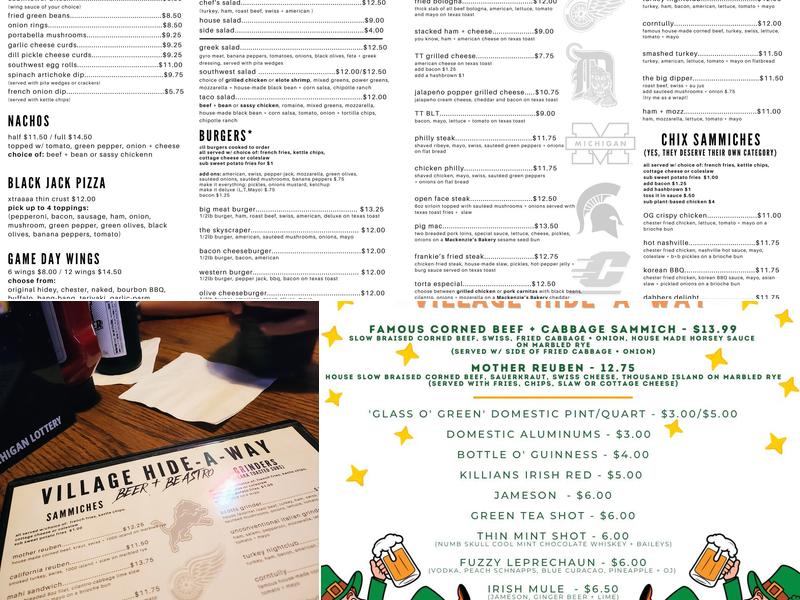 Village Hide-A-Way Menu