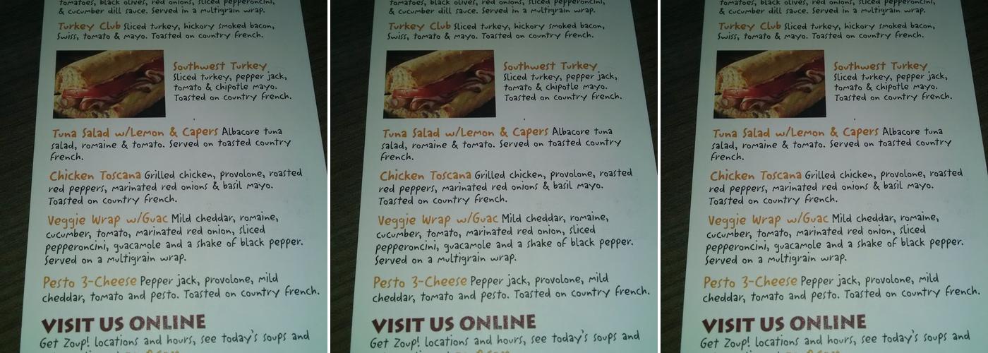 Zoup! Menu